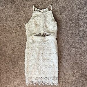 Ivory Lace Cutout Halter Mini Dress